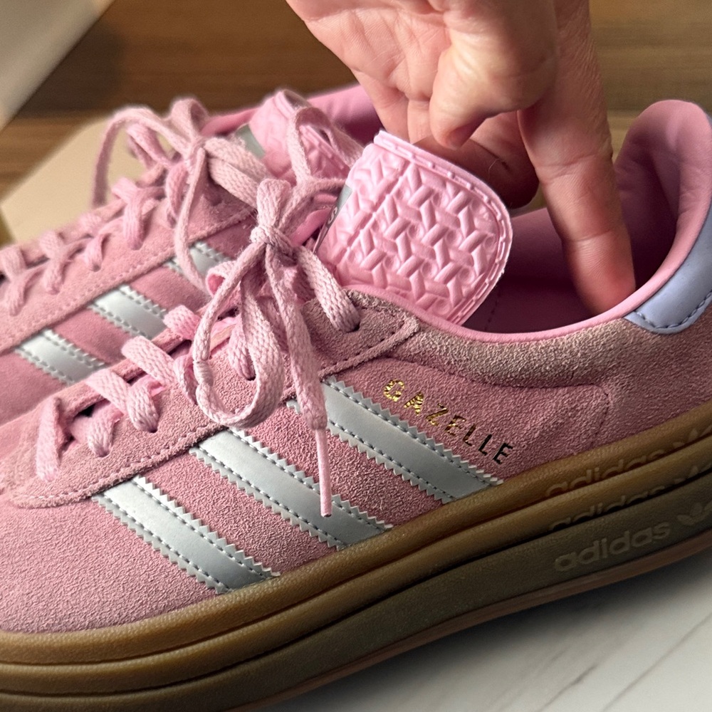 Big kid adidas Pink Suede Sneakers with Silver Stripes and Gum Sole
